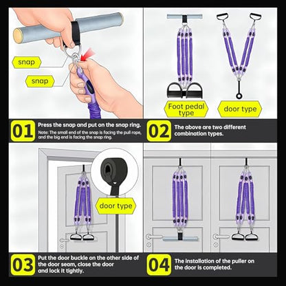 Upgrade Pedal Resistance Band, 4-Tube Elastic Sit Up Pull Rope for Men and Women,Pedal Puller for Strength Training,Foot Resistance Rope for Physical Therapy with 5Pcs Exercise Bands - color: Purple