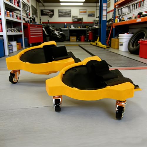 Rolling Knee Creeper Pads 2PCS, 360° Swivel Casters High-Impact ABS Knee Pads with Soft Sponge Padding, Multifunctional Sliding Kneeling Pads for Auto Repair Woodworking（Yellow）