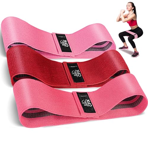 Resistance Bands Set, Exercise Bands with Non-Slip Design for HIPS & Glutes, 3 Levels Workout Bands for Women and Men, Booty Bands for Home Fitness, Yoga, Pilates - color: Red Set