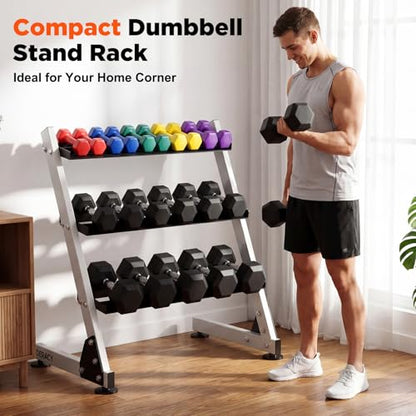 DERACY Dumbbell Rack, 3-Tier Dumbbell Weight Rack for Home Gym, Dumbbell Set Organizer for Dumbbell Kettlebell Barbell, Heavy Duty Weight Storage Rack, Dumbbell Stand Only