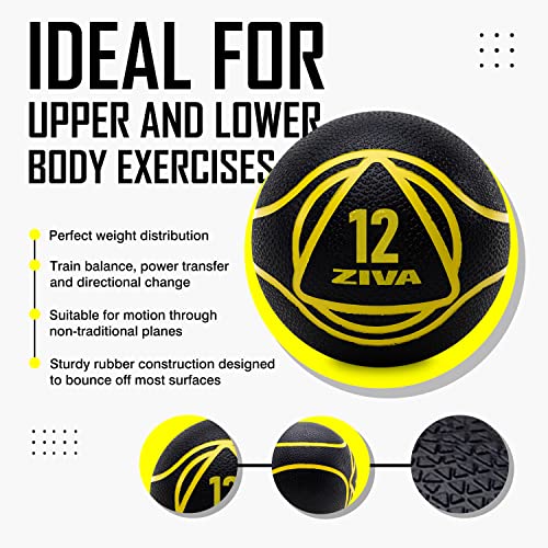 ZIVA Medicine Ball – Durable Rubber Weighted Ball with Easy-Grip Textured Shell for Core, Balance and Strength Training – Commercial Quality (Black, 4–20 lb) - style: 12lb Black