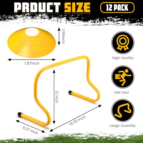 Gemscream 12 Pcs 12 Inch Agility Hurdles Training Equipment Agility Hurdles and Marker Cone Set Disc Cones Speed and Training Obstacle for Athletes Sports Soccer Football Tennis Basketball