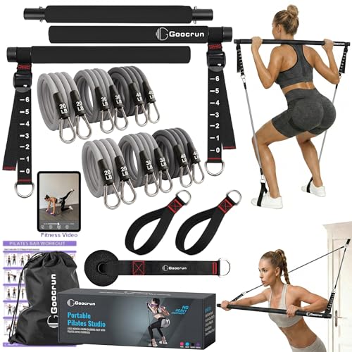 Portable Pilates Bar Kit with Resistance Bands for Men and Women - 3 Set Exercise Resistance Bands - Multifunctional Home Gym - Supports Full-Body Workouts – with Fitness Poster and Video - color: 20.30.40 LBS - Gradient Black, size: Basic-Level