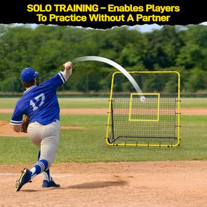 Baseball & Softball Rebounder Net with Carry Bag，7 Angles Adjustable Pitchback for Fly Balls, Grounders & Line Drives,Portable Fielding Trainer，4x4.5FT Bounce Back Net for All Players