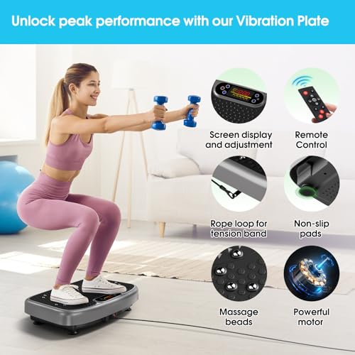 SoftGym Waver Vibration Plate Exercise Machine for Lymphatic Drainage Weight Loss,120 Speed Levels Vibrating Platform with Resistance Bands,Full-Body Workout Equipment for Muscle Activation - style: Slim- Gray
