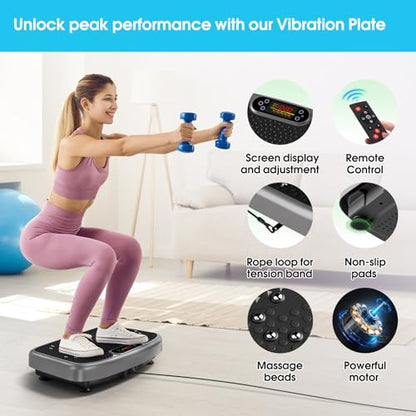 SoftGym Waver Vibration Plate Exercise Machine for Lymphatic Drainage Weight Loss,120 Speed Levels Vibrating Platform with Resistance Bands,Full-Body Workout Equipment for Muscle Activation - style: Slim- Gray