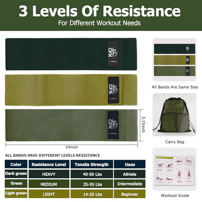 Resistance Bands Set, Exercise Bands with Non-Slip Design for HIPS & Glutes, 3 Levels Workout Bands for Women and Men, Booty Bands for Home Fitness, Yoga, Pilates