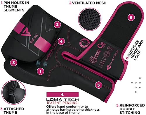 RDX Boxing Gloves, Pro Training Sparring, Maya Hide Leather, Muay Thai MMA Kickboxing, Men Women Adult, Heavy Punching Bag Focus Mitts Pads Workout, Ventilated Palm, Multi Layered, 8 10 12 14 16 18 Oz - color: PINK, size: 12 OZ