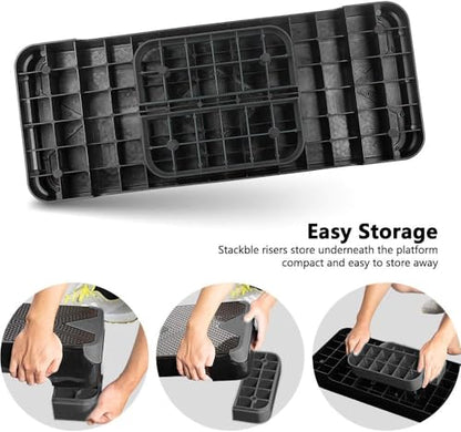 Adjustable Workout Aerobic Stepper, Aerobic Exercise Step Platform with 2 Risers, Exercise Step Deck for Fitness, 26.5" Trainer Stepper with Non-Slip Surface Home Gym & Extra Risers Options - color: Dark Gray