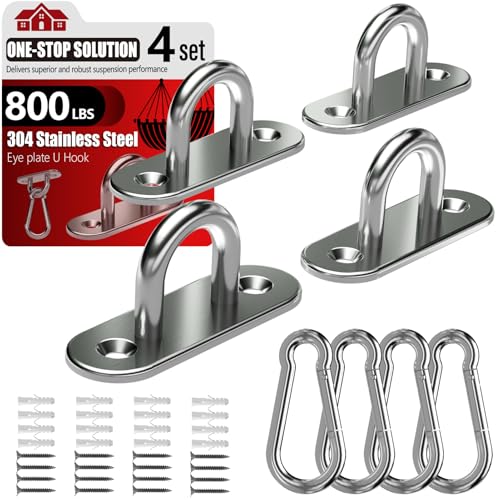 sprookber 304 Stainless Steel Pad Eye Snap Hook, M6 Ceiling Hook 800Lb,8Pcs - size: 2.3 inch, style: Oval