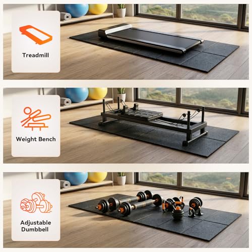 Treadmill Mat for Carpet & Hard Floors, 79" x 39" Foldable Floor Extra Thick Protection Mat, Non-Slip Noise & Shock Absorbing for Walking Pad, Exercise Bike, Elliptical, Home Gym Equipment - size: 79"L x 39"W x 0.2"Th