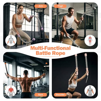 Adjustable Ropeless Battle Ropes for Home Gym for Men & Women, Portable Cordless Battle Ropes, Quiet Exercise Rope with Variable Resistance, Strength & Low-Impact Cardio for HIIT (Purple)