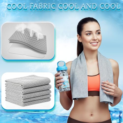 Honoson 10 Pcs Cooling Towels with Bottle, 47 x 12 in, Light Gray - color: Light Gray