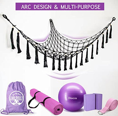 Exercise Ball Holder Yoga Ball Rack Corner Hanging Storage Net or Hammock for Fitness Ball Balance Ball Organizer Pregnancy Stability Ball Swiss Balance Ball for Yoga Studio and Gym