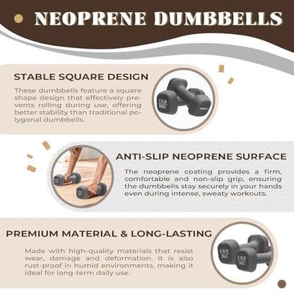 Neoprene Dumbbells Pair Hand Weights for Women Men Small Dumbbells Set of 2 Arm Weights for Ladies and Kids - Yoga, Pilates, Gym, Home - Strength Training, Workout, Fitness Training