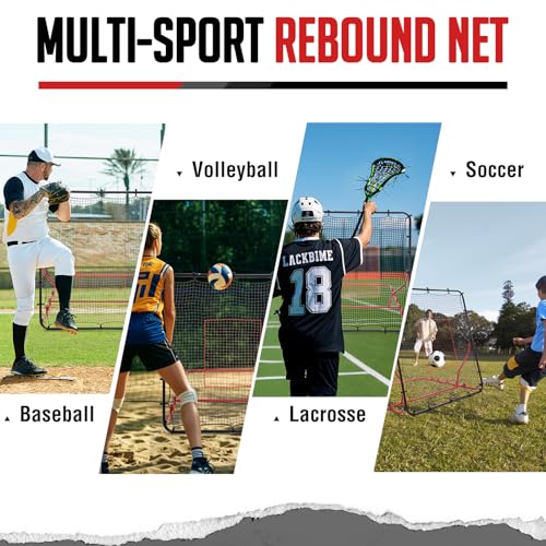 Baseball Rebounder Net, 3/5 Adjustable Angles 4x4.5FT Pitch Back Baseball Softball Volleyball Rebounder with 2 Strike Zones, UV Resistant, Pitchback Trainer for Ground, Line Drive & Fly Balls - style: 5 Angles Adjustable