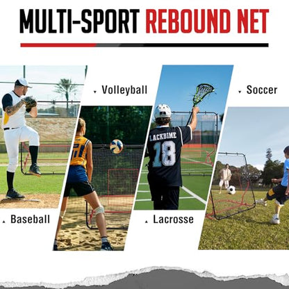 Baseball Rebounder Net, 3/5 Adjustable Angles 4x4.5FT Pitch Back Baseball Softball Volleyball Rebounder with 2 Strike Zones, UV Resistant, Pitchback Trainer for Ground, Line Drive & Fly Balls - style: 5 Angles Adjustable