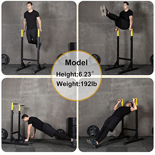 Dip Station Adjustable Parallel Bars For Home, Dip Stand With Two Safety Connectors And 6 Height Level, Multi-Function Dip Machine With 500 LBS Loading Capacity