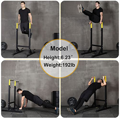Dip Station Adjustable Parallel Bars For Home, Dip Stand With Two Safety Connectors And 6 Height Level, Multi-Function Dip Machine With 500 LBS Loading Capacity
