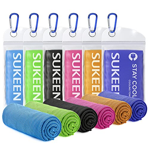 Sukeen Cooling Towels 6 Pack (40"x 12"), Neck and Face, Cool Sweat and Lightweight Breathable Towels for Hot Weather, Yoga, Sports, Workout, Running, Gym, Camping, Fitness - color: Orange+dark Blue+green+pink+lake Blue+black
