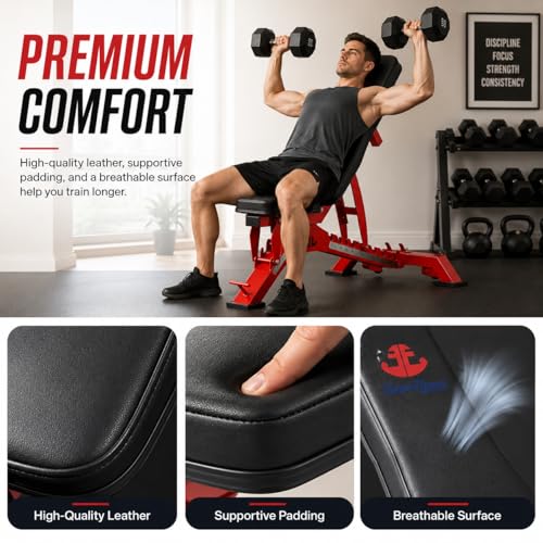 Adjustable Weight Bench 1300 lb Capacity, 40-Position Workout Bench with 10 Backrest & 4 Seat Angles, Heavy Duty Strength Training Bench for Home Gym, Garage Gym, Incline Flat Dumbbell Workouts