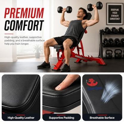 Adjustable Weight Bench 1300 lb Capacity, 40-Position Workout Bench with 10 Backrest & 4 Seat Angles, Heavy Duty Strength Training Bench for Home Gym, Garage Gym, Incline Flat Dumbbell Workouts