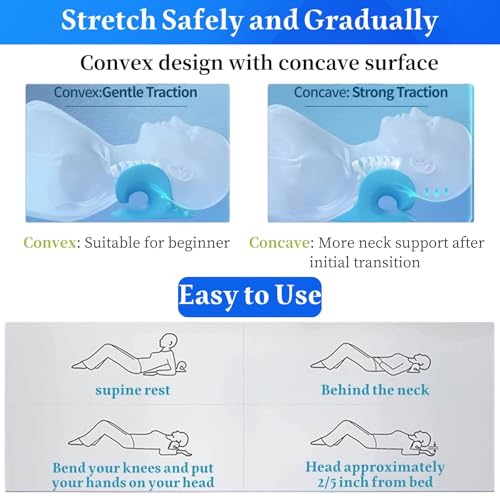 Neck Hump Corrector, Neck Stretcher Cervical Traction for Muscle Relax, Cervical Traction Device for TMJ Pain Relief, Spine Corrector, Shoulder Relief Device (Blue)