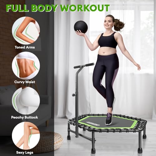 ONETWOFIT 42"/45" Rebounder Trampoline for Adults, Silent Mini Trampoline Indoor Exercise Fitness Trampoline Bungee Rebounder Workout Max Load 330lbs