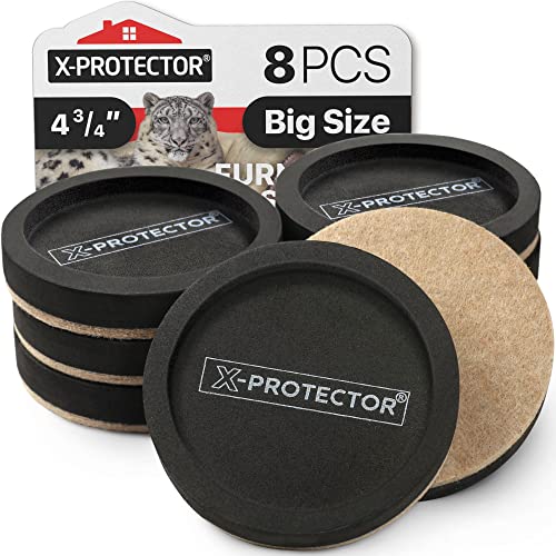 Felt Furniture Sliders for Hardwood Floors X-PROTECTOR 8 PCS 4 3/4” - Furniture Slider with Unique Design - Heavy-Duty Furniture Movers for Hard Surfaces - Felt Sliders - Move Your Furniture Easily! - size: 8 PCS 4 3/4 inch (NEW)