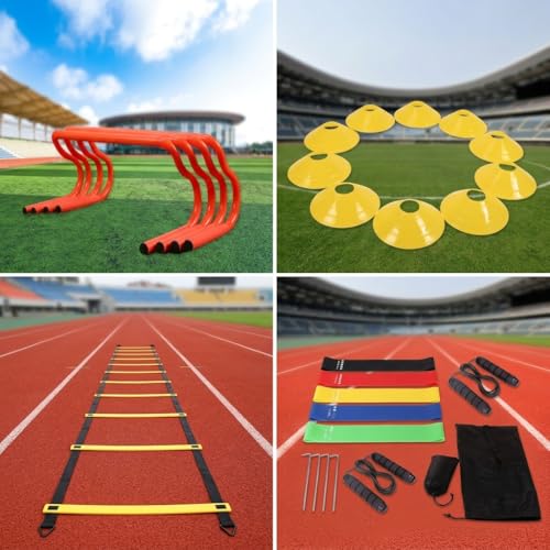 Agility Training Equipment Set, Football Speed Training Kit, Soccer Cones & Agility Hurdles,