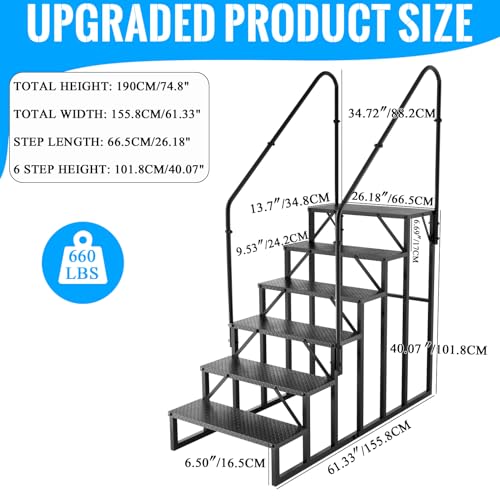 RV Stairs 6 Step Ladder, RV Steps Anti-Slip, Hot Tub Steps with Handrail, 660 lbs RV Ladder for 5th Wheel RV, Mobile Home Stairs(2handrails) - style: 6 handrails Step