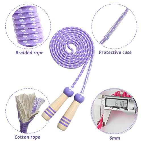 Jump Rope Kids, 7ft Adjustable Cotton Skipping Rope with Wooden Handle for Boys and Girls Fitness Outdoor Exercise - style: pink+Purple