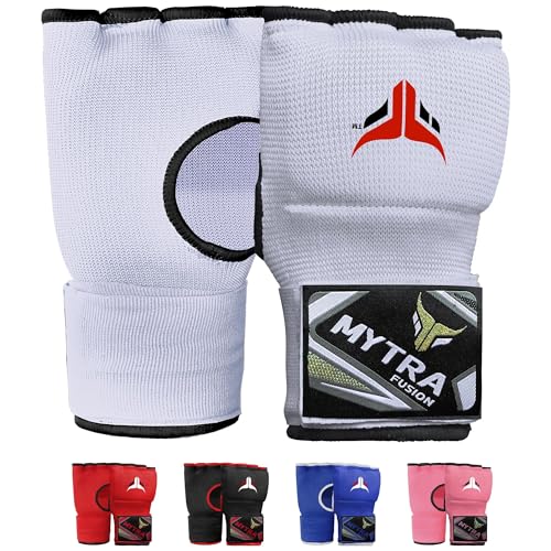 Mytra Fusion Gel Padded Inner Gloves Boxing Hand Wraps for Kids, Boxing Wraps with 80 cm Long Wrist Strap for MMA, Kickboxing, Punching, Martial Arts & Muay Thai Hand Wraps - color: White