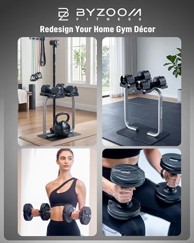 BYZOOM FITNESS Pure Series Adjustable Dumbbell - 12.5/25/27.5/50/55/75lb - ONE UNIT OR PAIR(check QTY before purchase) - 5-in-1/ 10-in-1 / 15-in-1 / 21-in-1 Flexible Hand Weights for Home Apartment Garage Gym, Strength Training & Fitness Workouts, White O