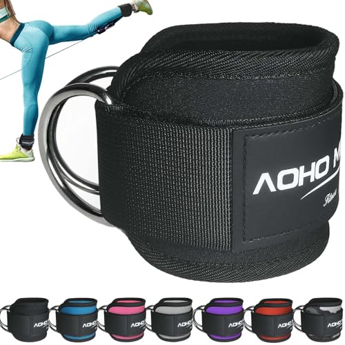 AOHO MOOON Ankle Strap for Cable Machine Attachments, Gym Accessories for Women and Men, Neoprene Ankle Cuffs for glute Kickback, Leg Workouts ande Booty Hip Abductors Exercise - color: Black - Single
