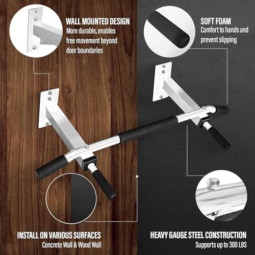 Yes4All Pull Up Bar Wall Mounted - Multifunctional Wall Mounted Pull Up Bar for Home Gym Workout Strength Training Equipment - color: C. Standard - White