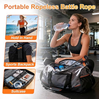 Weighted Cordless Battle Ropes - Adjustable Resistance and Portable Ropeless Battle Ropes with Non Slip Handle - Low-Noise Exercise Rope for Instant Effective Workouts Anytime (Pink)