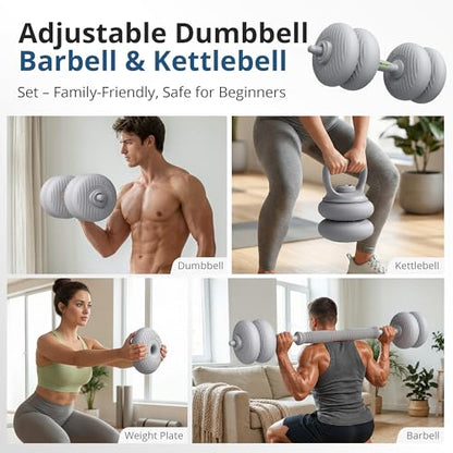 RYGEO Adjustable Dumbbell Set 22lb/44lb/66lb/80lbs Free Weights and Connector, Convert to Barbell, Kettlebells, All Floor Friendly Soft-shell Dumbbells, Home Gym Fitness for Men Women - color: 44LB