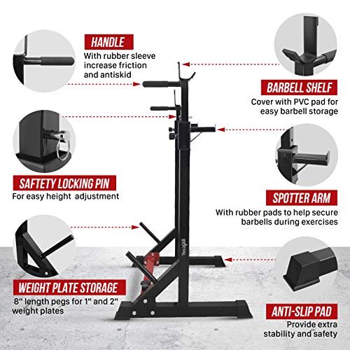 Yes4All Squat Rack for Home Gym, Adjustable Barbell Stand Rack, Multi-Function Weight Lifting, Dip Bar Station, Bench Press Rack Stand, Weight Plate Storage - Capacity Up to 600LBS - color: Barbell Squat Rack - Red - 550 lbs