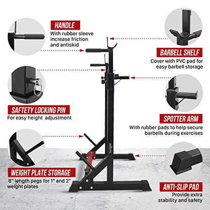 Yes4All Squat Rack for Home Gym, Adjustable Barbell Stand Rack, Multi-Function Weight Lifting, Dip Bar Station, Bench Press Rack Stand, Weight Plate Storage - Capacity Up to 600LBS - color: Barbell Squat Rack - Red - 550 lbs