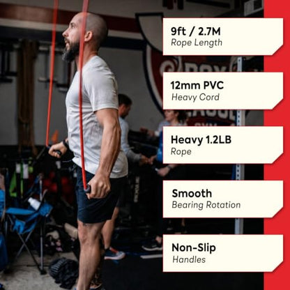 Elite Jumps Muay Thai 2.0 Weighted Jump Rope - Designed for High-Intensity Training, Muay Thai, & MMA Workouts - Heavy 1.3lb PVC Jump Ropes for Fitness - color: Crimson Red - 9FT