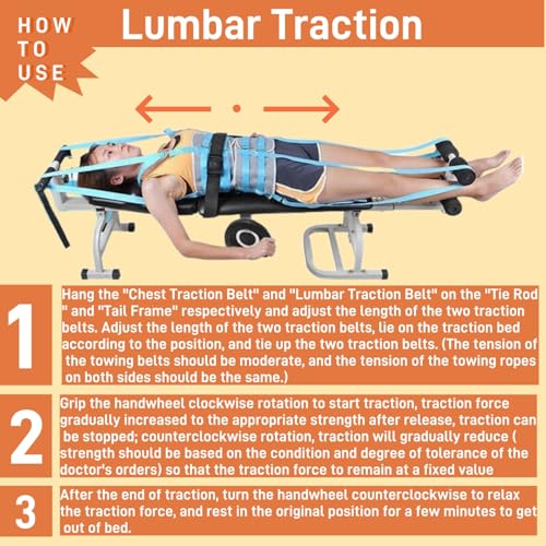 Lumbar Traction Bed, Cervical Spine Stretcher Machine Adjustable Length, Back Stretcher Traction Spinal Decompression Devices Therapy Massage Table, Black