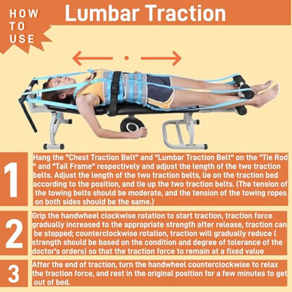 Lumbar Traction Bed, Cervical Spine Stretcher Machine Adjustable Length, Back Stretcher Traction Spinal Decompression Devices Therapy Massage Table, Black