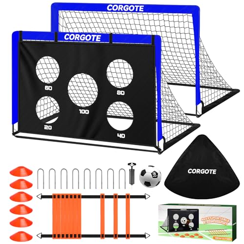 Toddler Soccer Goals for Backyard Set of 2, 4x3ft Portable Pop Up Soccer Net, Kids Soccer Training Equipment with Ball, Cones, Ladder, Scoring Target, 3-14Years Old Birthday Gifts for Boy Girl