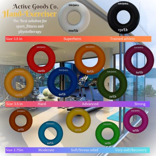 Hand Exerciser - PROFESSIONAL GRADE, Set or Single, Different Sizes. Visit to see more! Bague classique en silicone parfaite pour améliorer la force, la puissance et la vitesse dans les poignets. - size: 10 Set - Full Set (10-225 lb)