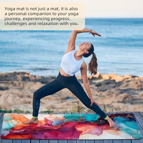 FOLAI Extra Thick Yoga Mat 6mm，pilates mat thick - Non-Slip Exercise Mat for HIIT, Pilates & Home Workouts & Workout with Free Carry Strap - color: abstract red