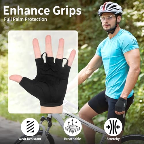 Cycling Gloves for Men Women Padded Mountain Bike Gloves Lightweight Half Finger Gloves Anti-Slip Shock-Absorbing for MTB Road Biking Fitness