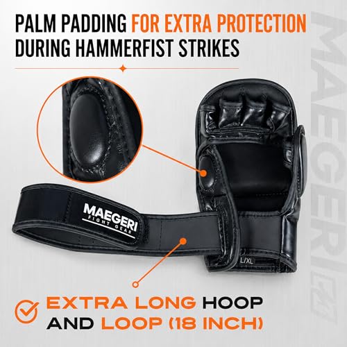 Hybrid MMA Sparring Gloves – Open Palm 7oz Training Gloves with 18” Wrist Wrap for Grappling, Bag Work & Sparring – MMA Gloves for Men & Women - size: Large-X-Large