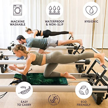 Pilates Reformer Mat and Towel - Exercise Fitness Gym Mat - Mini Travel Yoga Mat With Black Rubber Backing - Lightweight Non-Slip Portable Mat With Carry Bag - Pilates Socks Optional - color: Patronus Forest
