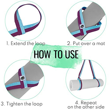 TECEUM Yoga Mat Strap – Extra Soft & Thick Cotton Carrier for All Mats - color: Purple Blue, size: 64 IN